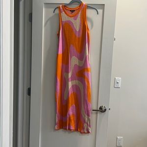 Wild Fable Pink & Orange Swirl Funky Retro Sleeveless Sweater Dress Size L